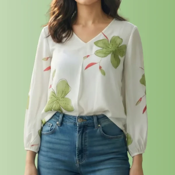 Wearable Casual Regular Sleeves Floral Print White Top