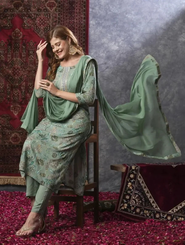 Fab Women Cotton Rayon Kurti Pant Dupatta Set