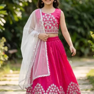 Vrut Creation Indi Girls Lehenga Choli Party Wear, Ethnic Wear Embroidered Lehenga, Choli and Dupatta Set
