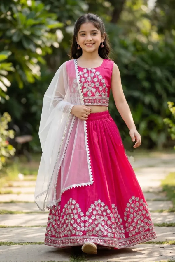 Vrut Creation Indi Girls Lehenga Choli Party Wear, Ethnic Wear Embroidered Lehenga, Choli and Dupatta Set