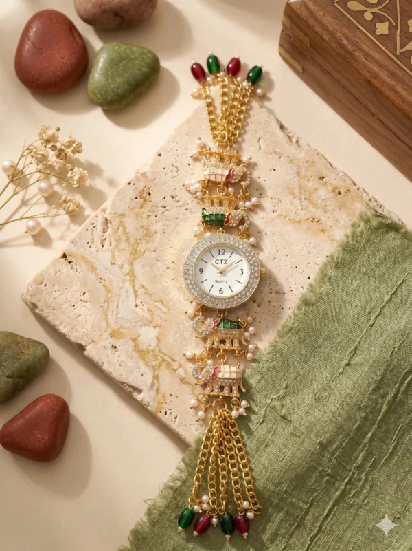Pankhjewellery Analog Watch  - For Women Round-dial-WHITE-GREEN ELEPHANT
