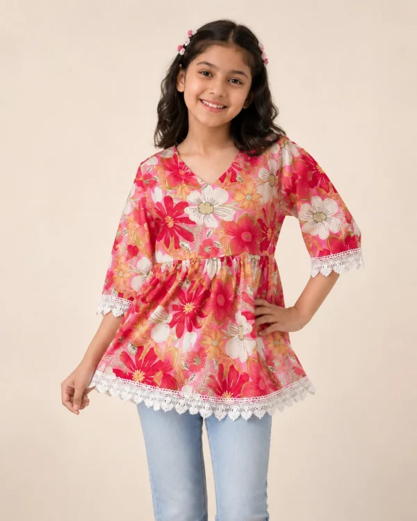 NewMayaFashion Girls Party Cotton Blend Fashion Sleeve Top (Pink, Pack of 1)