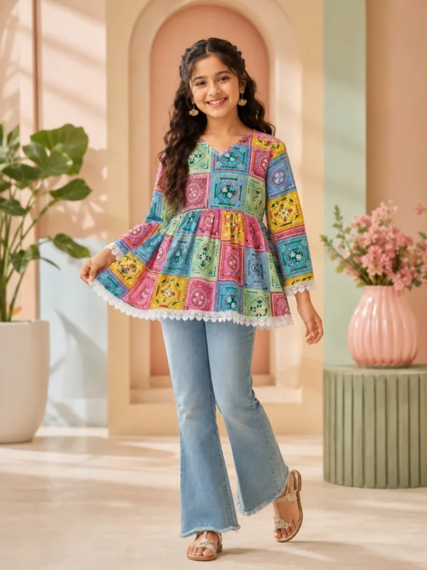 Lizafashion Girls Party Cotton Blend Top (Multicolor, Pack of 1)