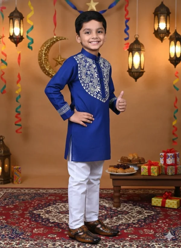 Kidsearth Boys Festive & Party, Wedding Kurta and Pyjama Set (Blue Pack of 1)