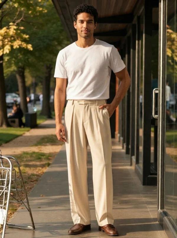 KOTTY Men Relaxed Beige Cotton Blend Trousers