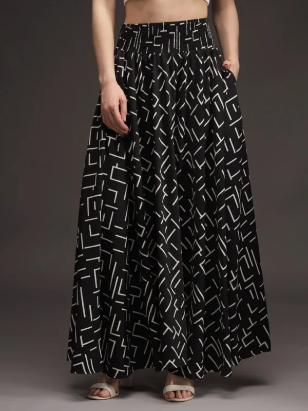DRESQUE STORE Women Printed Flared Black Skirt