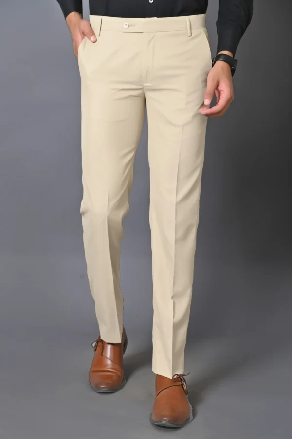 El Cielo Men Regular Fit Beige Cotton Blend Trousers