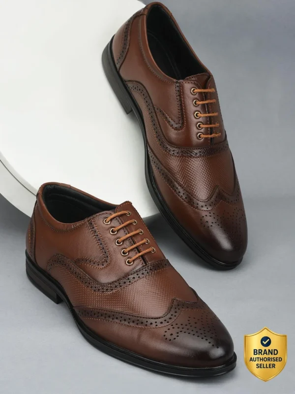 LIBERTY Fortune HOL-125E Formal Shoes With PU Sole | Lightweight & Comfortable Lacing Brogues For Men (Tan , 6)