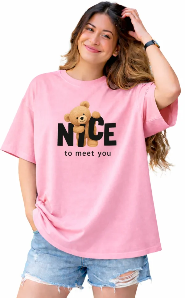 Wellvery Women Printed Round Neck Cotton Blend Pink T-Shirt
