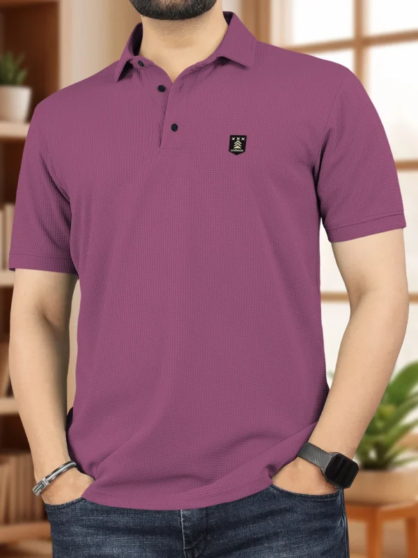 VeBNoR Men Self Design Polo Neck Polyester Purple T-Shirt