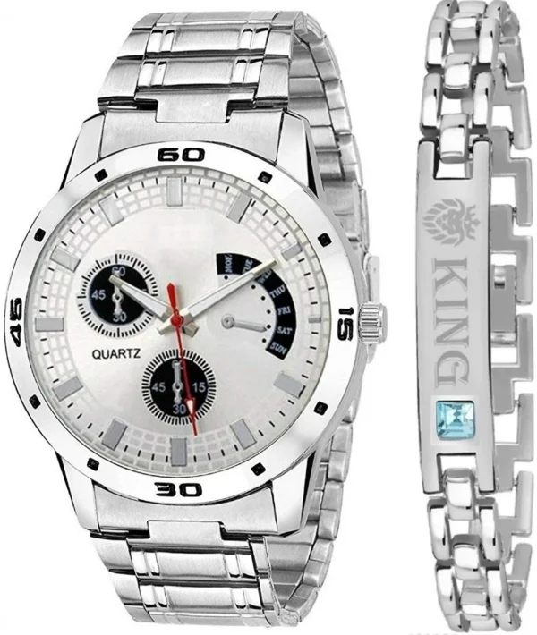PRAIZY Analog Watch  - For Men New Stylish Combo Of Silver Aveo Dial Stainless Steel Watch and King Bracelet