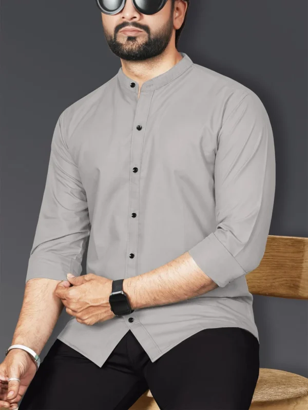 VeBNoR Men Regular Fit Solid Mandarin Collar Casual Shirt