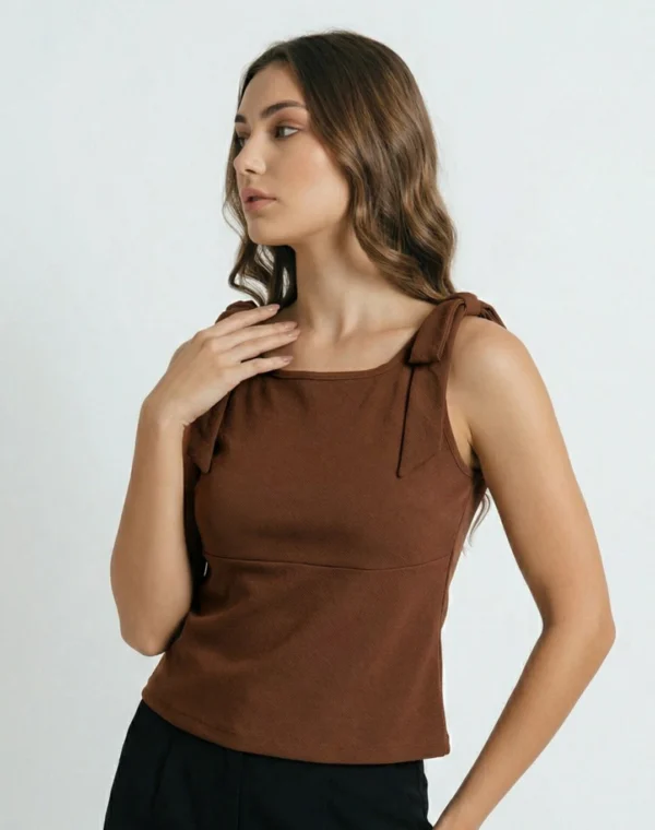 Selvia Casual Sleeveless Solid Women Brown Top